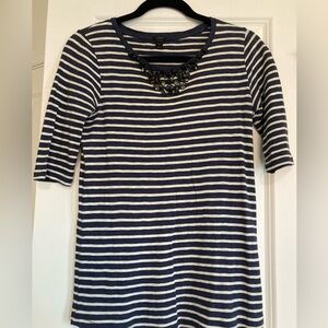 J. Crew Striped Navy and White Embellished Tee